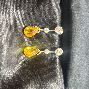 Elegant Silver and Yellow Drop Earrings